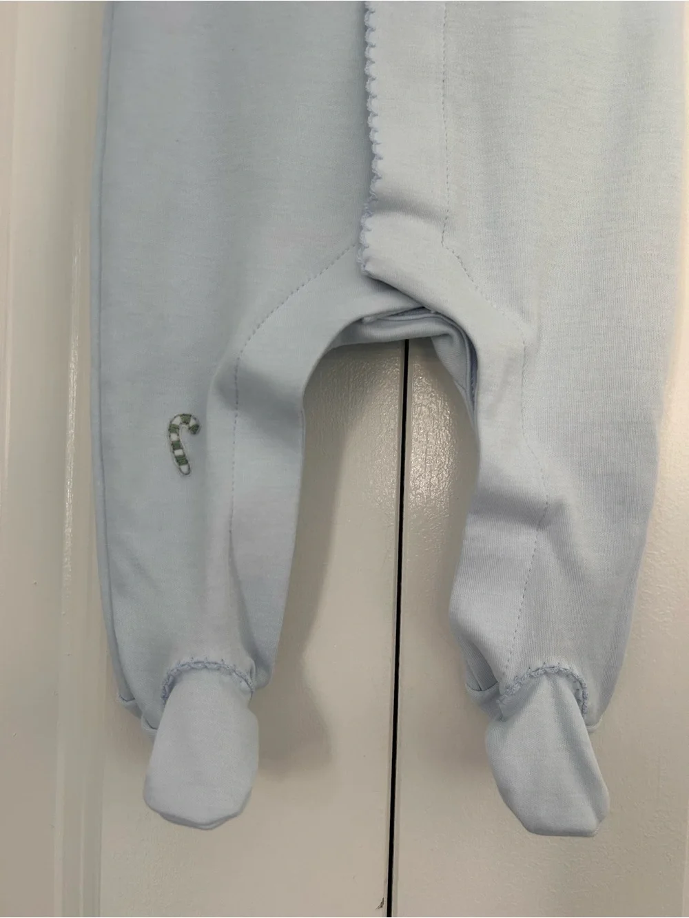 Magnolia Baby newborn baby light blue footie embroidered Santa Christmas tree
